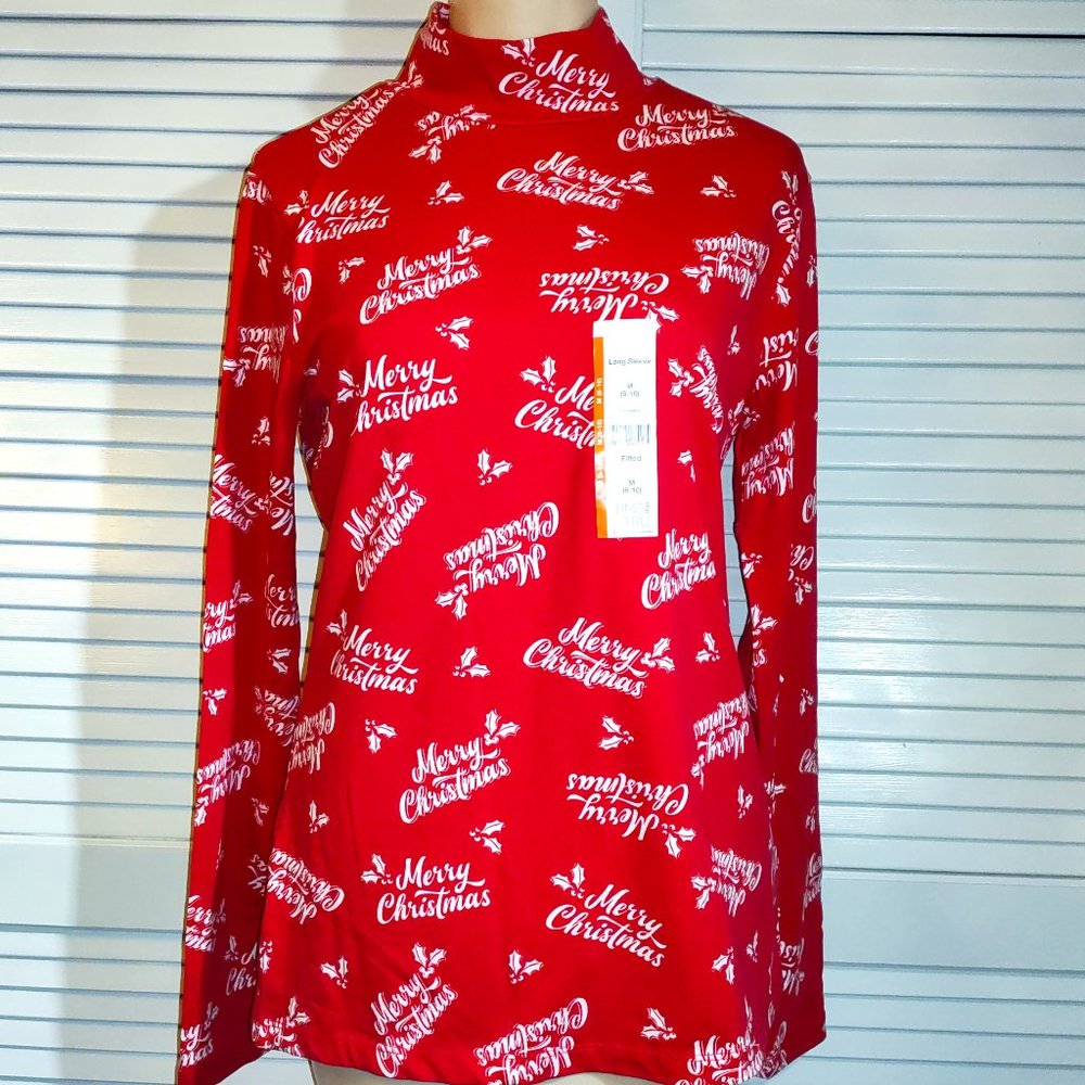NWT Red Merry Christmas Mock Turtleneck Medium